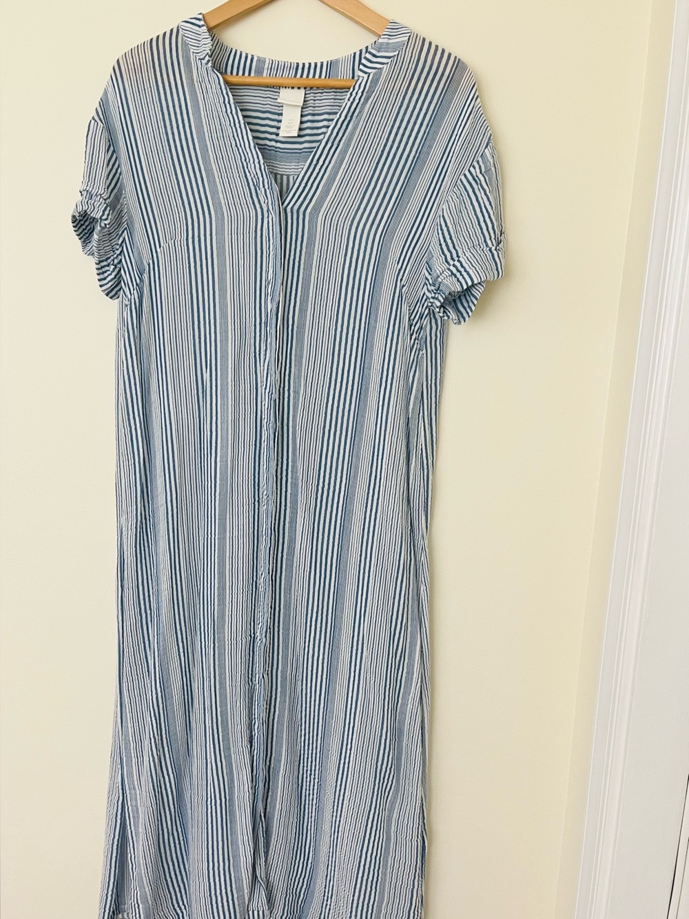 H&M Blue and White Vertical Stripe Maxi Dress